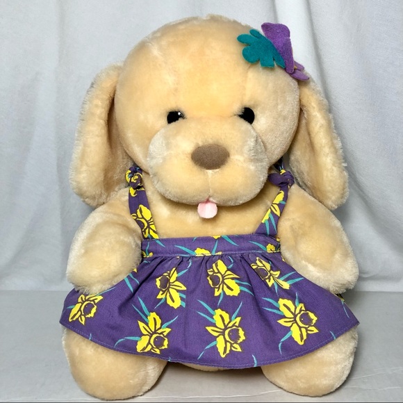 Dakin Beach Buddies Vintage 1986 Plush Dog Daffodil Dress